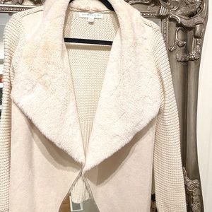 Faux Shearling Suede Knit Jacket Waterfall Front